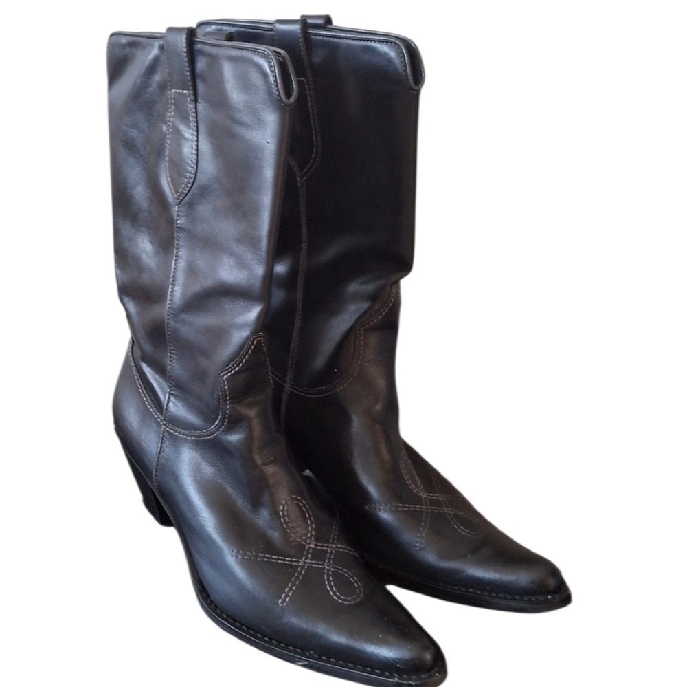 Black Franco Sarto Genuine leather cowboy Western boots Women